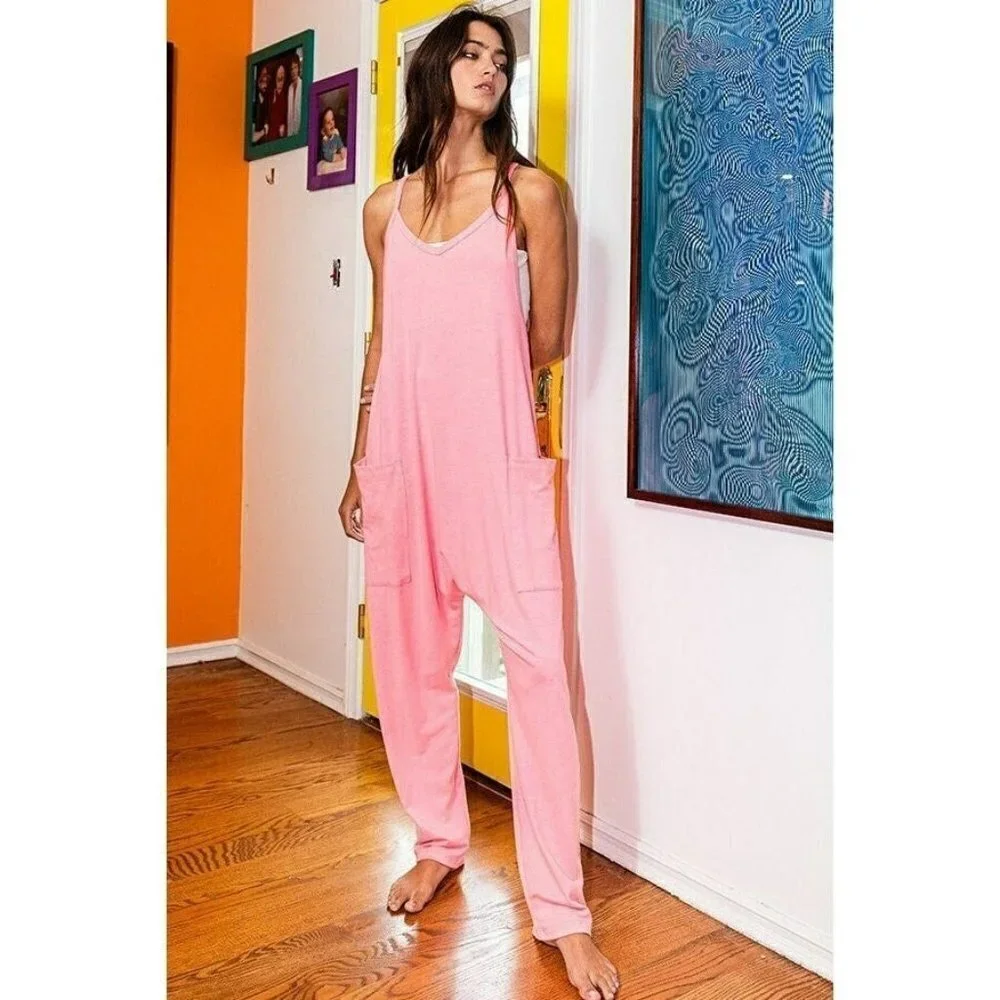 Hot for Harem Drop Crotch Jumpsuit in Neon Pink